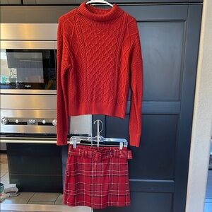Abercrombie Kids Rust Colored Knit Sweater with Matching Plaid Skirt Sz. 15/16